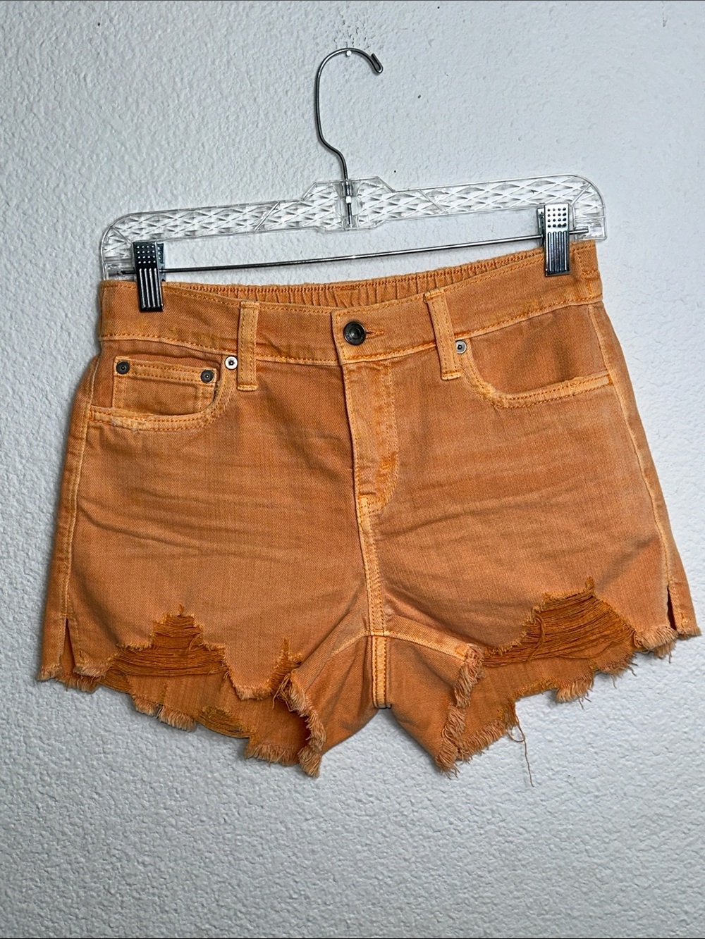 NEW Aerie Orange Shorts Distressed Mid Rose Womens Size XS